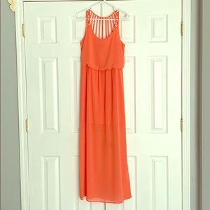 Coral maxi dress with lattice detailing